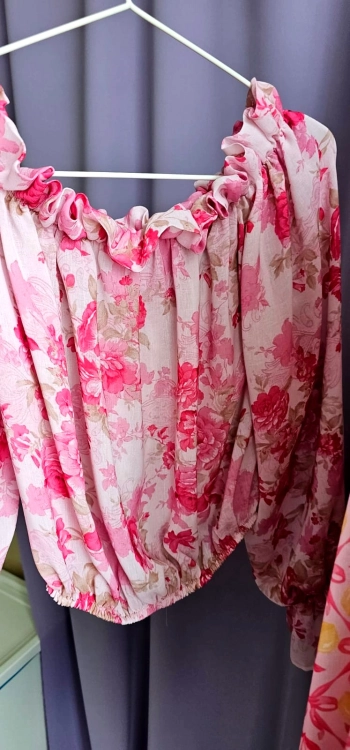 Bluzka Hiszpanka MIA - Pink Fiora róże LaBalancia cudny letni model Uni 70 % len