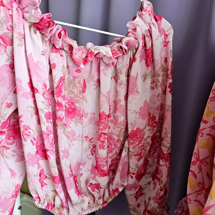 Bluzka Hiszpanka MIA - Pink Fiora róże LaBalancia cudny letni model Uni 70 % len