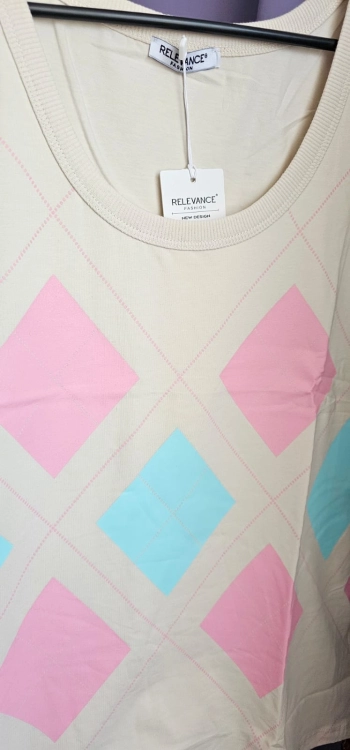 Jasnobeżowy luźny top w romby letnia bluzka bez rękawów top beżowy Uni s/m/l