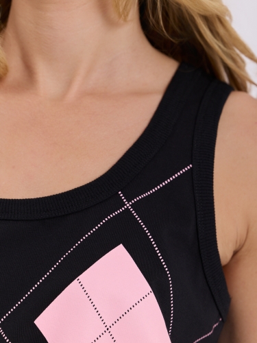 Czarny luźny top w romby letnia bluzka bez rękawów top czarny i róż Uni s/m/l