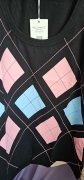 Czarny luźny top w romby letnia bluzka bez rękawów top czarny i róż Uni s/m/l