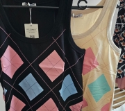 Czarny luźny top w romby letnia bluzka bez rękawów top czarny i róż Uni s/m/l
