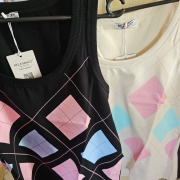 Jasnobeżowy luźny top w romby letnia bluzka bez rękawów top beżowy Uni s/m/l