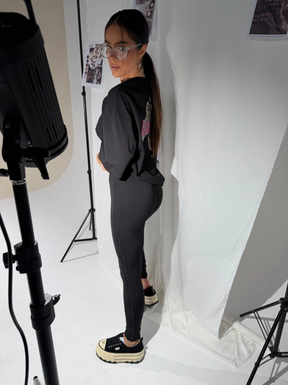 Legginsy MIND czarne S rozmiar LaManuel z lampasami