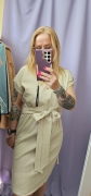 Sukienka len Lniana CALMA S/M i L/XL 70 % len beżowa len cudowna lniana sukienka z paskiem