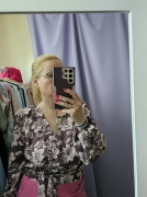 Bluzka TULLA - Fango Flowers LaBalancia XS/S brązowo/fioletowa/beżowa z wzorem