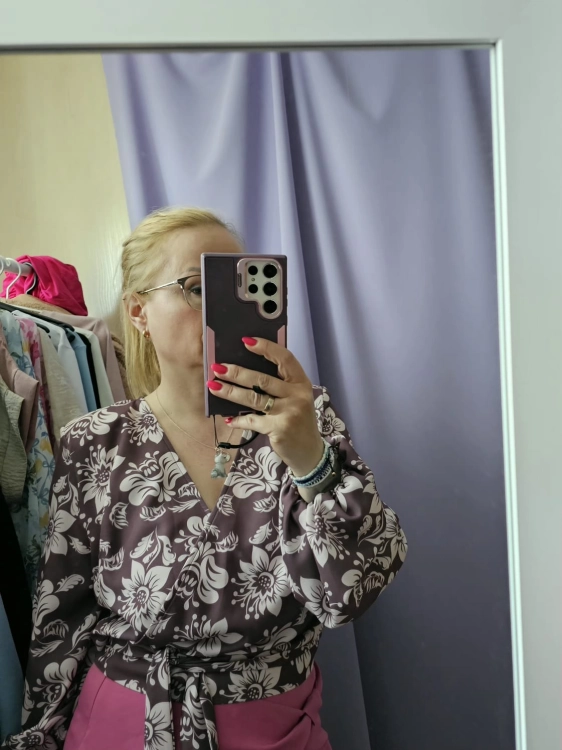 Bluzka TULLA - Fango Flowers LaBalancia XS/S brązowo/fioletowa/beżowa z wzorem