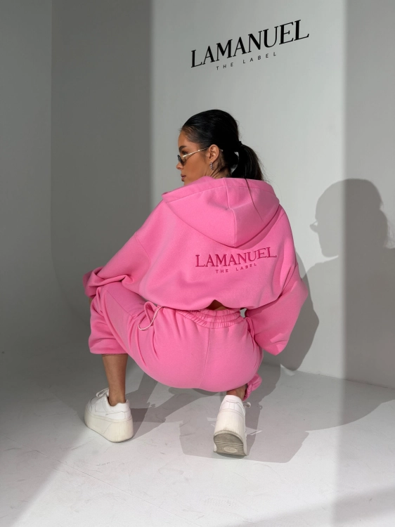 Spodnie FOODIE arbuz dresowe LaManuel różowe cukierkowe luźne spodnie basic One Size XS-L pasują dla niej