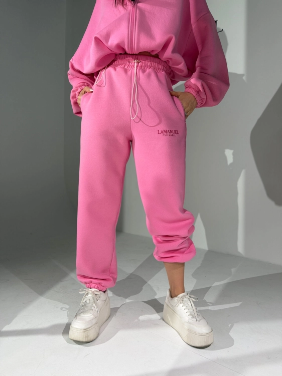 Spodnie FOODIE arbuz dresowe LaManuel różowe cukierkowe luźne spodnie basic One Size XS-L pasują dla niej