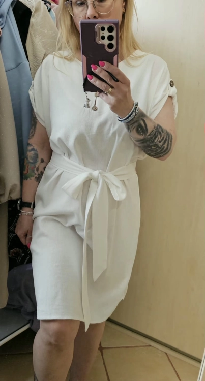 Sukienka len Lniana CALMA S/M i L/XL 70 % len ECRU len cudowna lniana sukienka z paskiem na lato naturalne materiały
