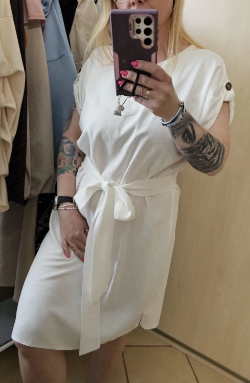 Sukienka len Lniana CALMA S/M i L/XL 70 % len ECRU len cudowna lniana sukienka z paskiem na lato naturalne materiały