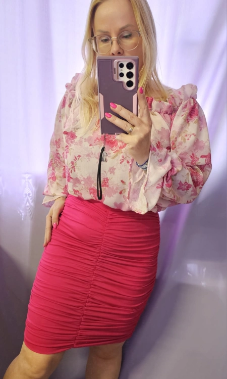 Bluzka Hiszpanka MIA - Pink Fiora róże LaBalancia cudny letni model Uni 70 % len