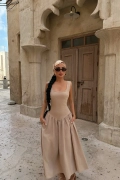 Sukienka lniana z odkrytymi plecami S i M piękna i elegancka DESERT ÉLÉGANCE – Linen Backless Maxi Dress