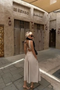 Sukienka lniana z odkrytymi plecami S i M piękna i elegancka DESERT ÉLÉGANCE – Linen Backless Maxi Dress