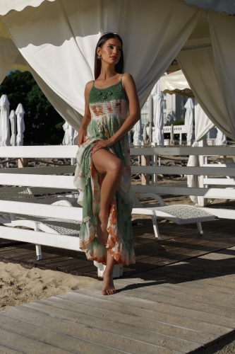 Sukienka letnia plażowa na ramiączkach boho śliczna szydełkowa SANTORINI SEA BREEZE MAXI Uni