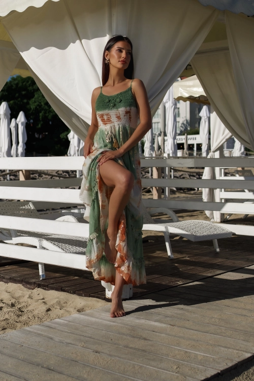 Sukienka letnia plażowa na ramiączkach boho śliczna szydełkowa SANTORINI SEA BREEZE MAXI Uni