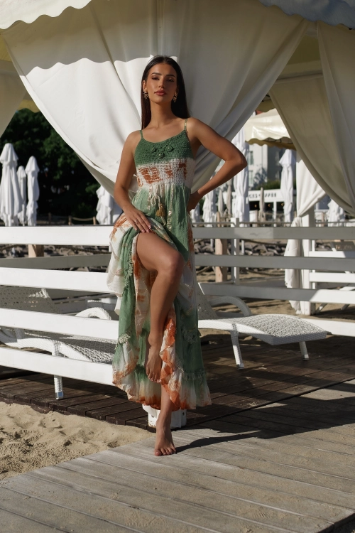 Sukienka letnia plażowa na ramiączkach boho śliczna szydełkowa SANTORINI SEA BREEZE MAXI Uni