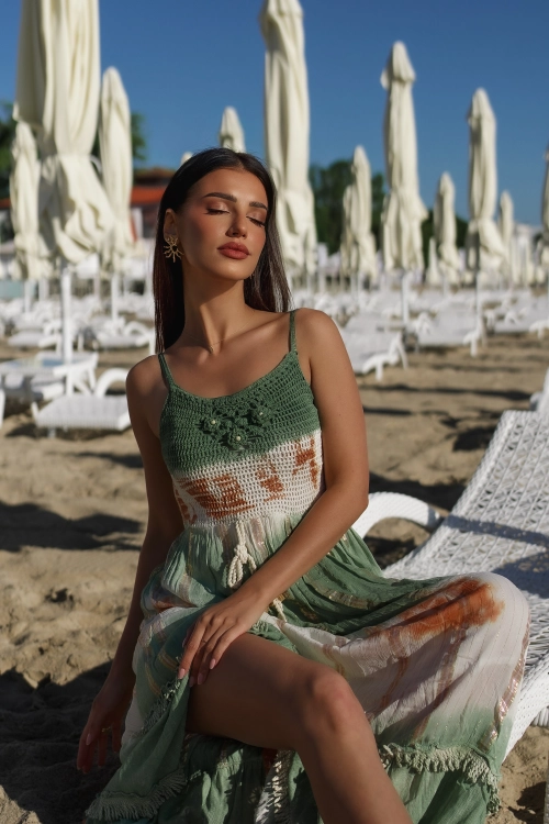 Sukienka letnia plażowa na ramiączkach boho śliczna szydełkowa SANTORINI SEA BREEZE MAXI Uni