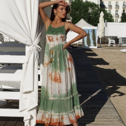 Sukienka letnia plażowa na ramiączkach boho śliczna szydełkowa SANTORINI SEA BREEZE MAXI Uni