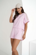 Komplet sportowy bawełniany z lampasami CASUAL SPORT różowy idealny na lato komplet dresowy S/M i L/XL