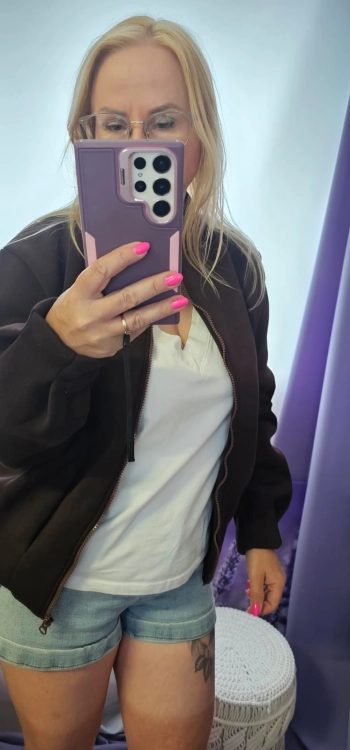 Bluza kurtka rozpinana BOMBER PUFF bomberka brązowa casual idealna na chłodniejsze dni ładny model UNi pasuje na XS,S i M