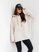 Bluza bawełniana ocieplana Simple dłuższa ciepła bluza na chłodne dni beżowa z kapturem Uni