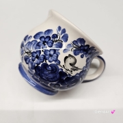 Kubek ceramiczny beczułka kobaltowy z ptaszkiem i kwiatki Nikola Fajans Włocławek 250 ml malowany ręcznie kubek z motywem kwiatowym kobaltowym i ptaszkiem czarnym kubek w kwiatki i ptaszek