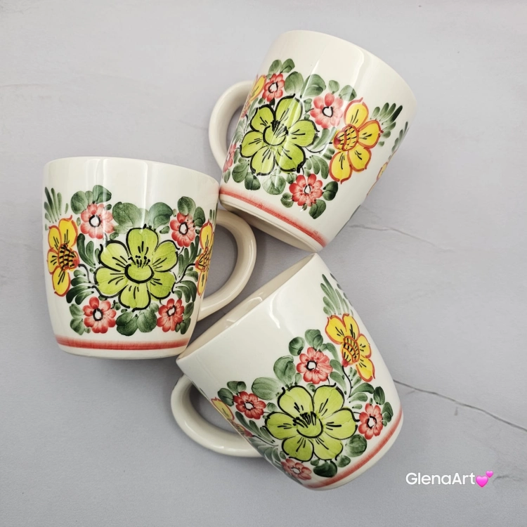 Kubek ceramiczny 330 ml Julia motyw kwiatowy Fajans Włocławek malowany ręcznie kubek z motywem kwiatowym wiosna