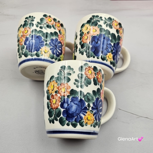 Kubek ceramiczny 330 ml Julia motyw kwiatowy Fajans Włocławek malowany ręcznie kubek z motywem kwiatowym lato
