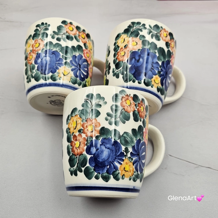 Kubek ceramiczny 330 ml Julia motyw kwiatowy Fajans Włocławek malowany ręcznie kubek z motywem kwiatowym lato