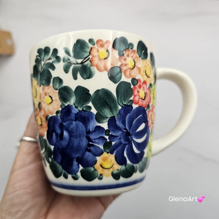 Kubek ceramiczny 330 ml Julia motyw kwiatowy Fajans Włocławek malowany ręcznie kubek z motywem kwiatowym lato