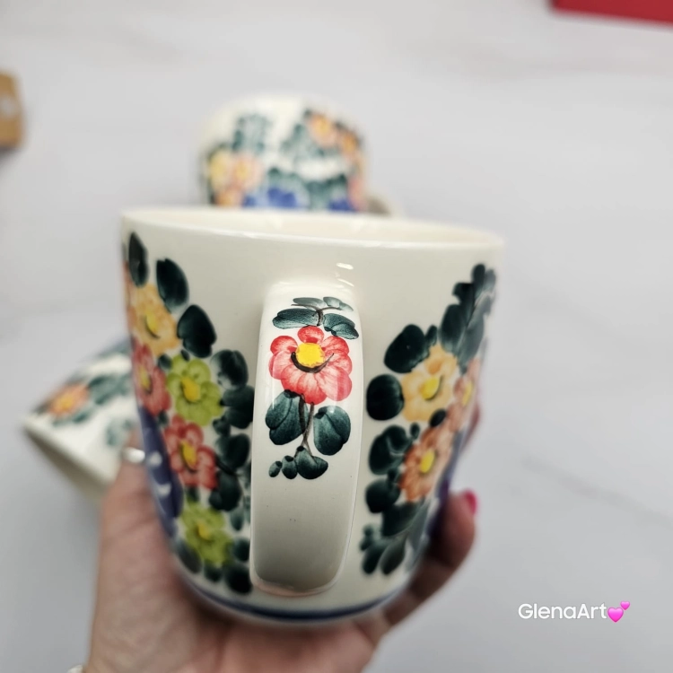 Kubek ceramiczny 330 ml Julia motyw kwiatowy Fajans Włocławek malowany ręcznie kubek z motywem kwiatowym lato