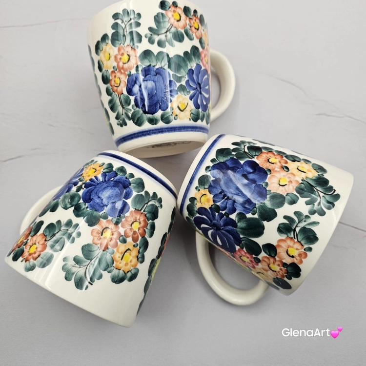 Kubek ceramiczny 330 ml Julia motyw kwiatowy Fajans Włocławek malowany ręcznie kubek z motywem kwiatowym lato