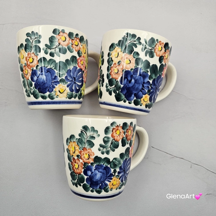 Kubek ceramiczny 330 ml Julia motyw kwiatowy Fajans Włocławek malowany ręcznie kubek z motywem kwiatowym lato