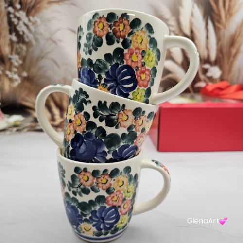 Kubek ceramiczny 330 ml Julia motyw kwiatowy Fajans Włocławek malowany ręcznie kubek z motywem kwiatowym lato