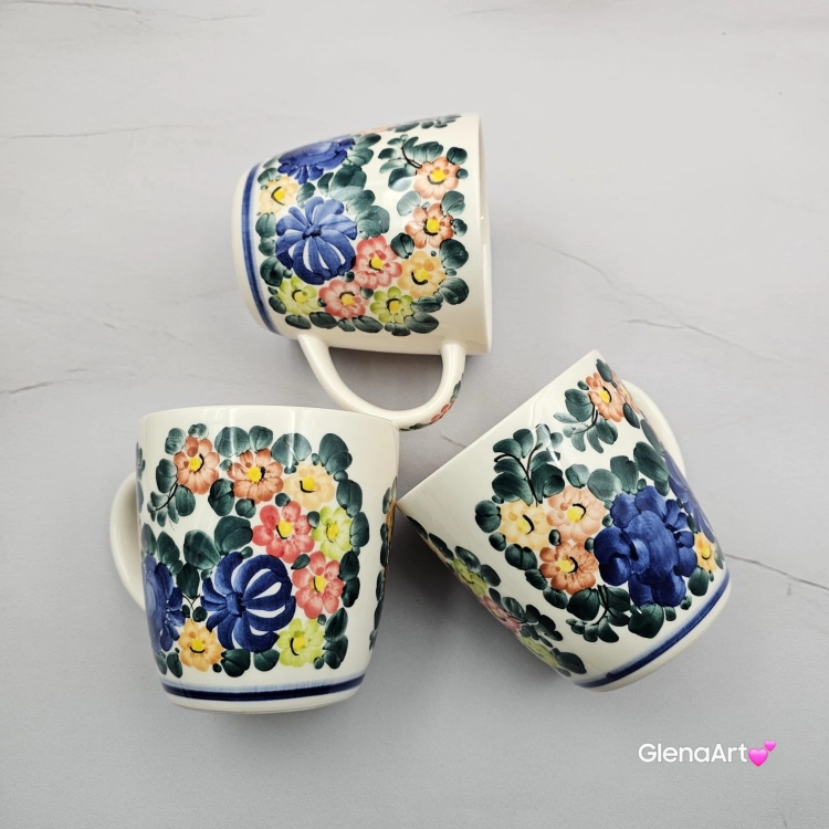 Kubek ceramiczny 330 ml Julia motyw kwiatowy Fajans Włocławek malowany ręcznie kubek z motywem kwiatowym lato