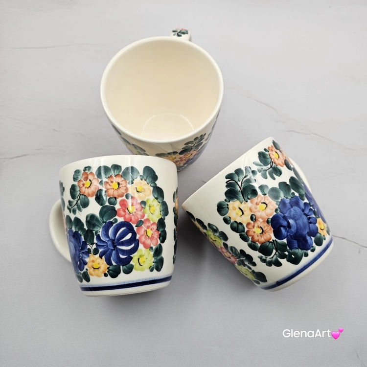 Kubek ceramiczny 330 ml Julia motyw kwiatowy Fajans Włocławek malowany ręcznie kubek z motywem kwiatowym lato