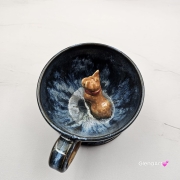 Filiżanka niebieska BULDOG brązowy / karmelowy z pieskiem BULDOŻKIEM ceramiczna ze spodkiem i zwierzakiem w środku ręcznie toczona i malowana elegancka filiżanka z pięknym szkliwem BULDOŻEK FRANCUSKI czarny kubek z pieskiem buldożkiem