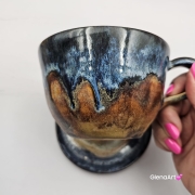 Filiżanka niebieska BULDOG brązowy / karmelowy z pieskiem BULDOŻKIEM ceramiczna ze spodkiem i zwierzakiem w środku ręcznie toczona i malowana elegancka filiżanka z pięknym szkliwem BULDOŻEK FRANCUSKI czarny kubek z pieskiem buldożkiem