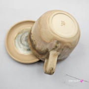 Filiżanka niebiesko - karmelowa BULDOG czarny z pieskiem BULDOŻKIEM ceramiczna ze spodkiem i zwierzakiem w środku ręcznie toczona i malowana elegancka filiżanka z pięknym szkliwem BULDOŻEK FRANCUSKI czarny kubek z pieskiem buldożkiem