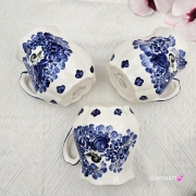 Kubek ceramiczny niebieski z ptaszkiem kobaltowy Fajans Włocławek 550 ml z ptaszkiem malowany ręcznie kubek z motywem kwiatowym niebieskim kubek w kwiaty