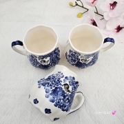 Kubek ceramiczny niebieski z ptaszkiem kobaltowy Fajans Włocławek 550 ml z ptaszkiem malowany ręcznie kubek z motywem kwiatowym niebieskim kubek w kwiaty