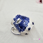 Kubek ceramiczny niebieski z ptaszkiem kobaltowy Fajans Włocławek 550 ml z ptaszkiem malowany ręcznie kubek z motywem kwiatowym niebieskim kubek w kwiaty
