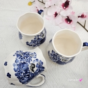 Kubek ceramiczny niebieski z ptaszkiem kobaltowy Fajans Włocławek 550 ml z ptaszkiem malowany ręcznie kubek z motywem kwiatowym niebieskim kubek w kwiaty