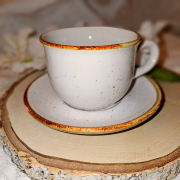 Filiżanka ceramiczna ze spodkiem nakrapiana Trio RUSTIC Krem Kera nakrapiana
