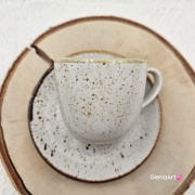Filiżanka ceramiczna bel ze spodkiem rustykalna nakrapiana RUSTIC Krem Kera nakrapiana 200 ml elegancka filiżanka