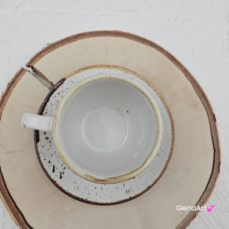 Filiżanka ceramiczna bel ze spodkiem rustykalna nakrapiana RUSTIC Krem Kera nakrapiana 200 ml elegancka filiżanka