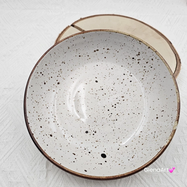 Talerz głęboki do zupy kremu pasty rustykalny nakrapiany rustic krem still Kera 22 cm elegancki talerz do zupy