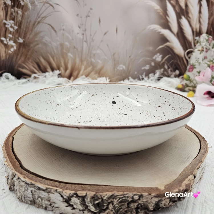 Talerz głęboki do zupy kremu pasty rustykalny nakrapiany rustic krem still Kera 22 cm elegancki talerz do zupy