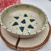 Miska choinka motyw świąteczny wewnątrz ceramiczna nieidealna Glena Art talerz głęboki na zupę 0,8 l ceramiczny ceramika rękodzieło ręcznie robiona z formy miska talerz do zupy z jasnej masy kamionkowej z choinkami i śnieżynkami